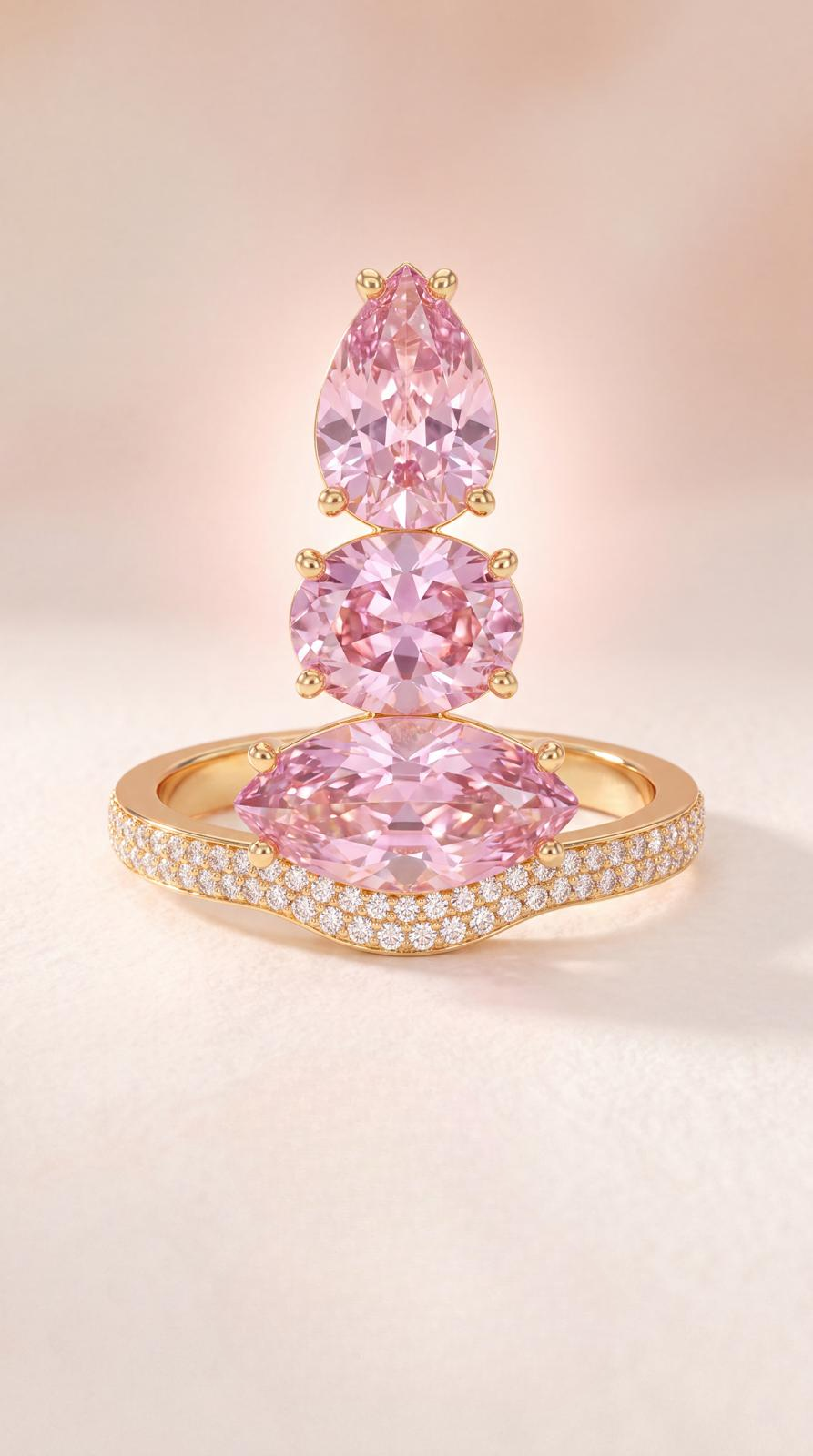 Üç Pembe Taşlı Yüzük - 1