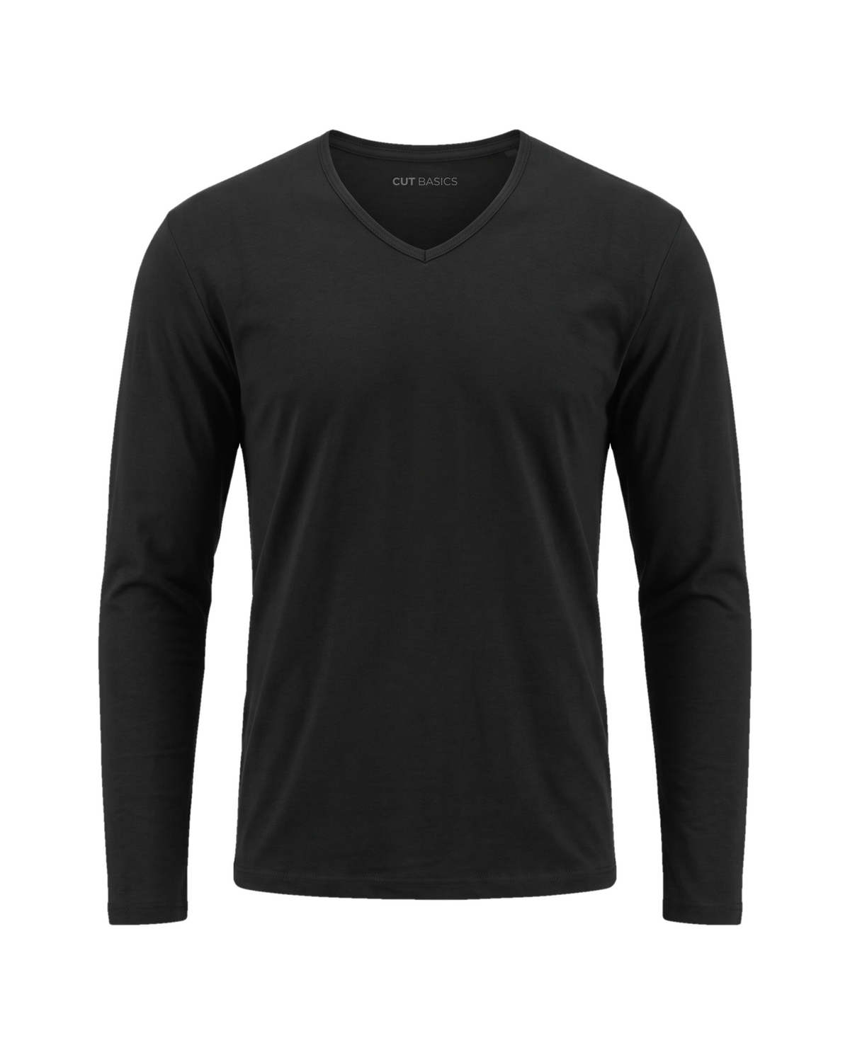 Modal V Long-Sleeve siyah tişört — ön