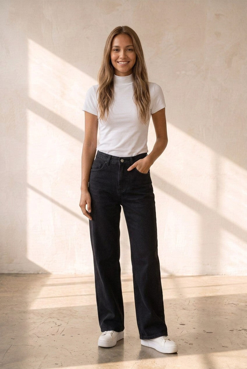 Short Sleeve Fitted Turtleneck Blouse