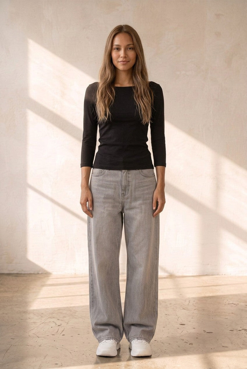 Ribbed Boat-Neck Blouse