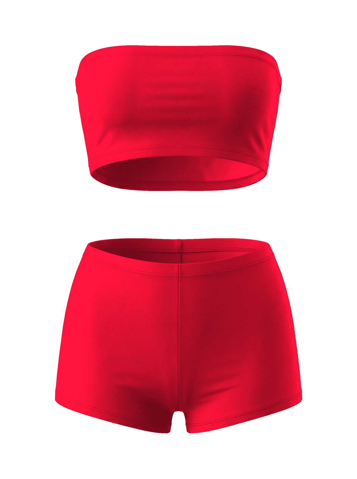 Straplez Büstiyer Ve Booty Şort Takım Black - Red - ön