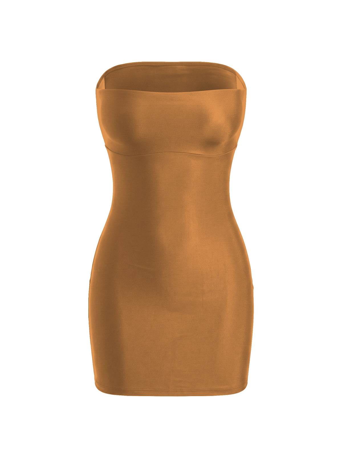 Straplez Kesim Mini Korse Elbise - Taba - ön