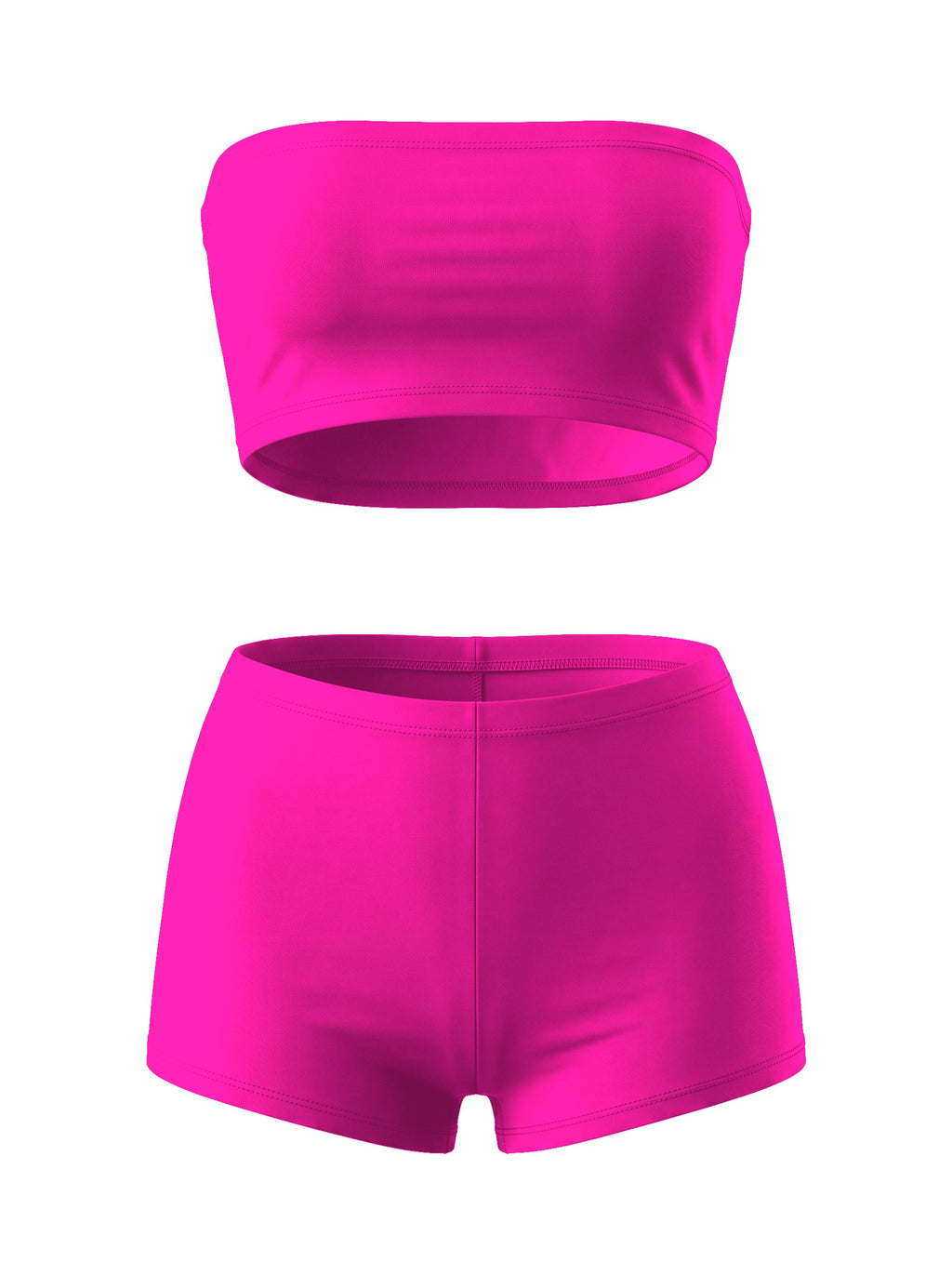Straplez Büstiyer Ve Booty Şort Takım Black - New Fuschia - ön